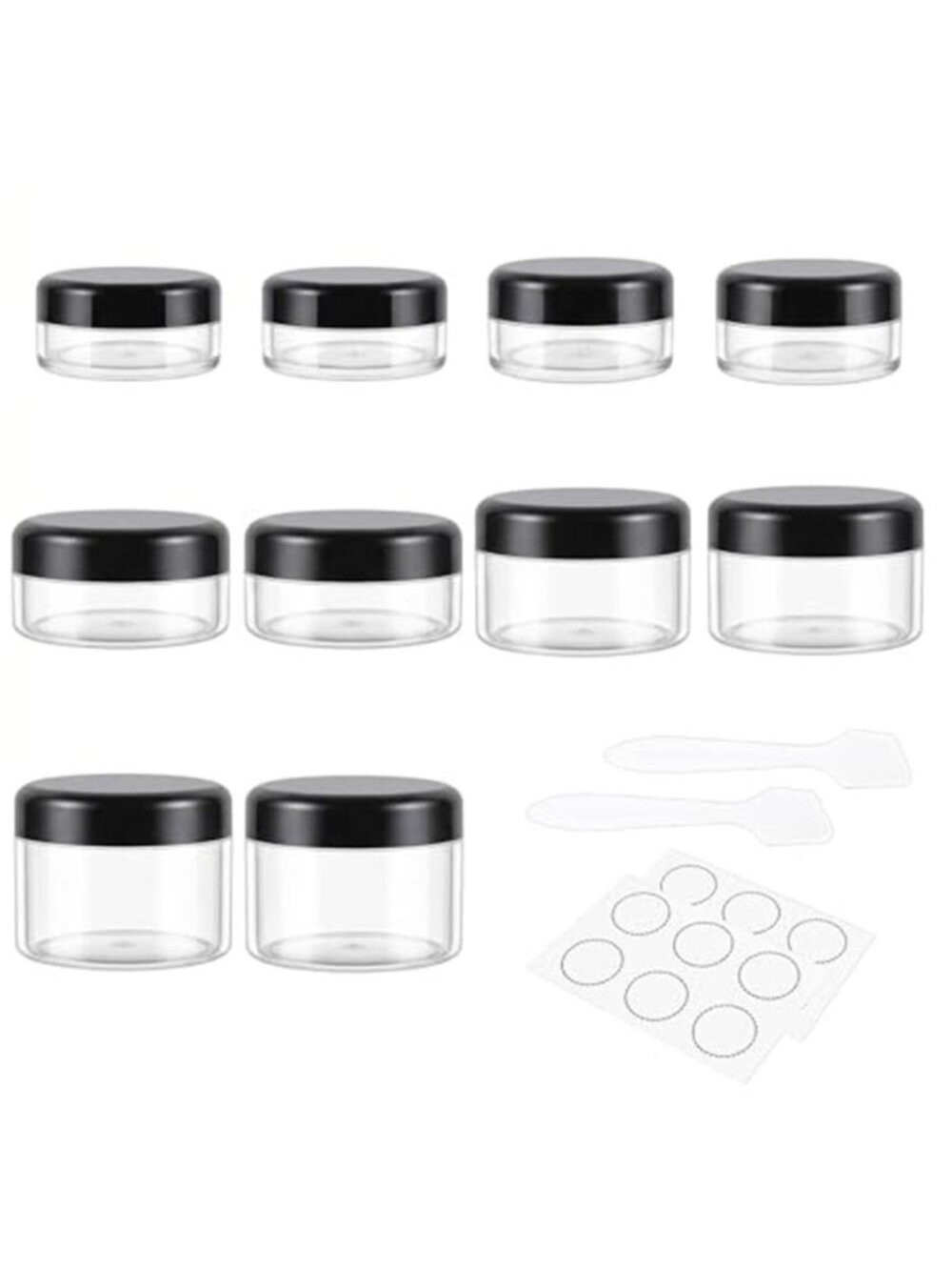 10 Pieces Travel Size Containers, 3/5/10/15/20 Gram, With Labels & Spatulas